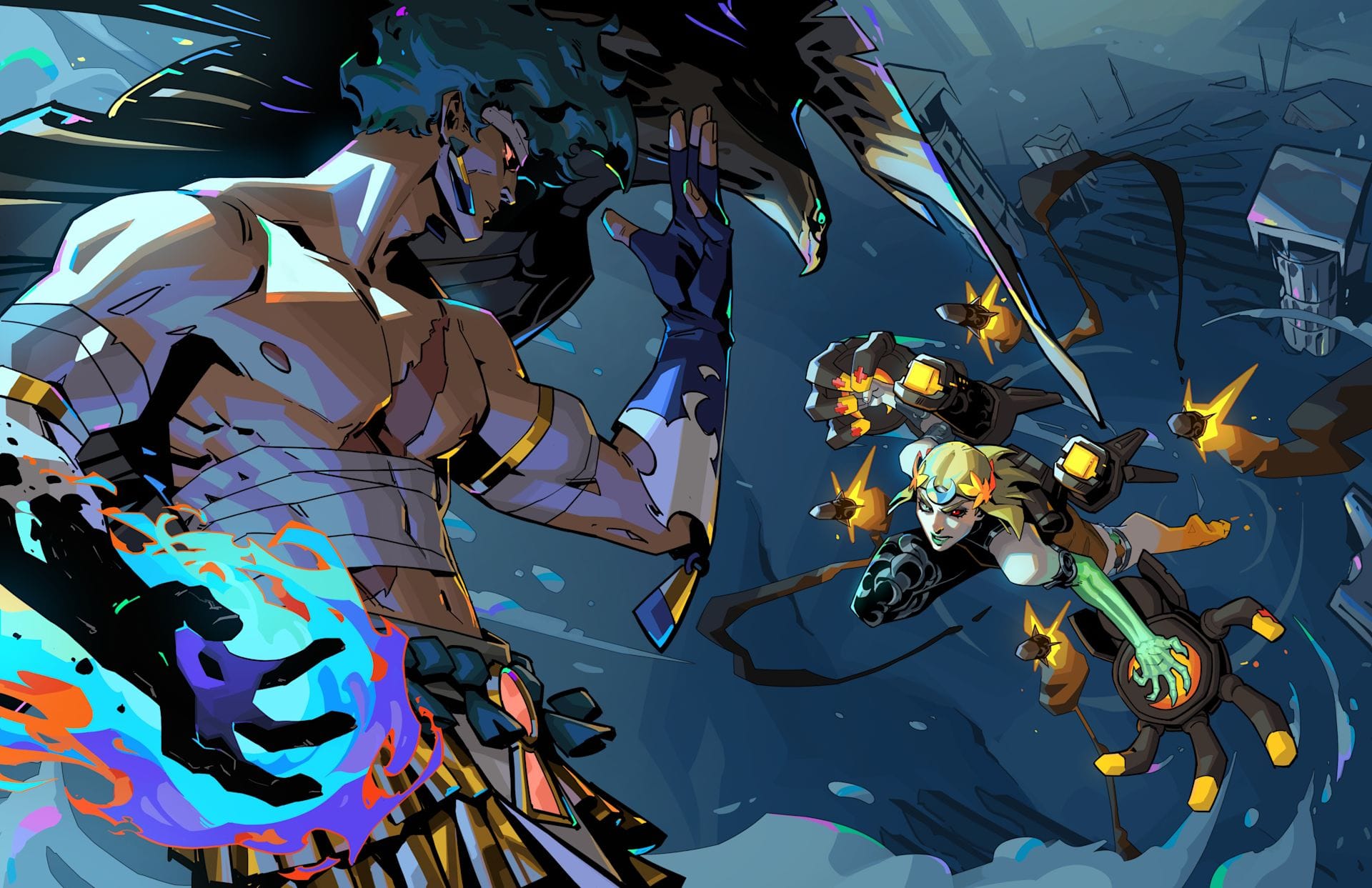 Melinoë drives forward against a boss in Hades 2