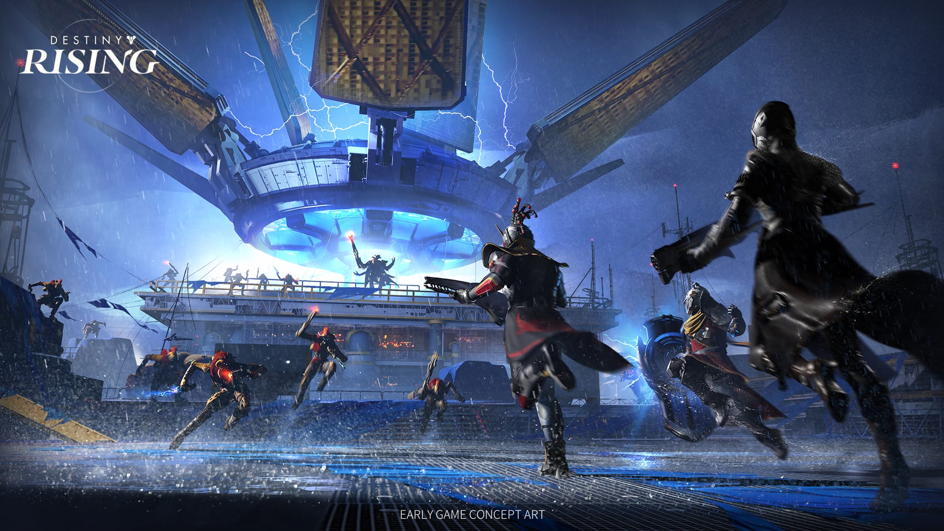 A group of Lightbearers rush a storm machine 