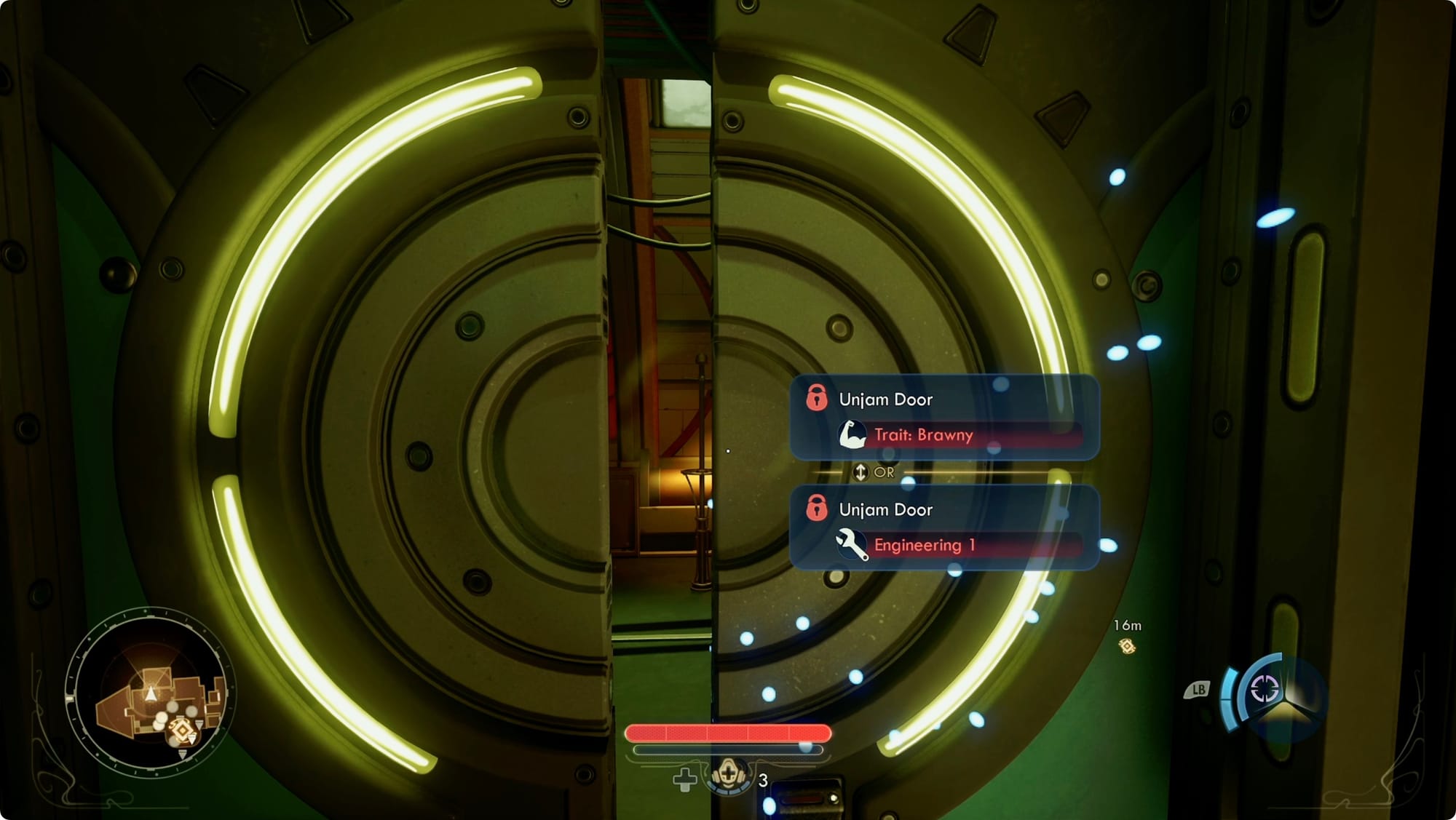 Options for unjamming a door in Outer Worlds 2