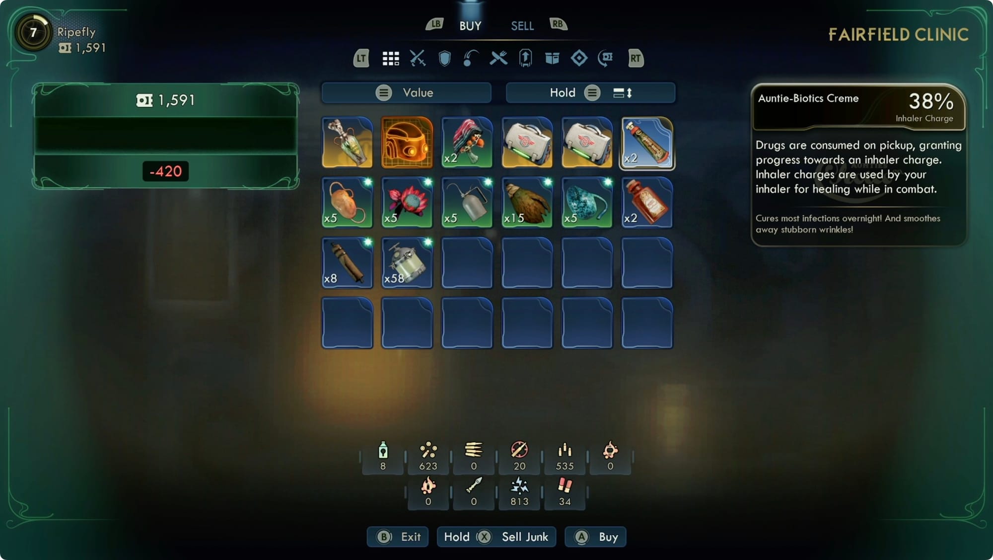 A drug item highlighted in Outer Worlds 2's inventory