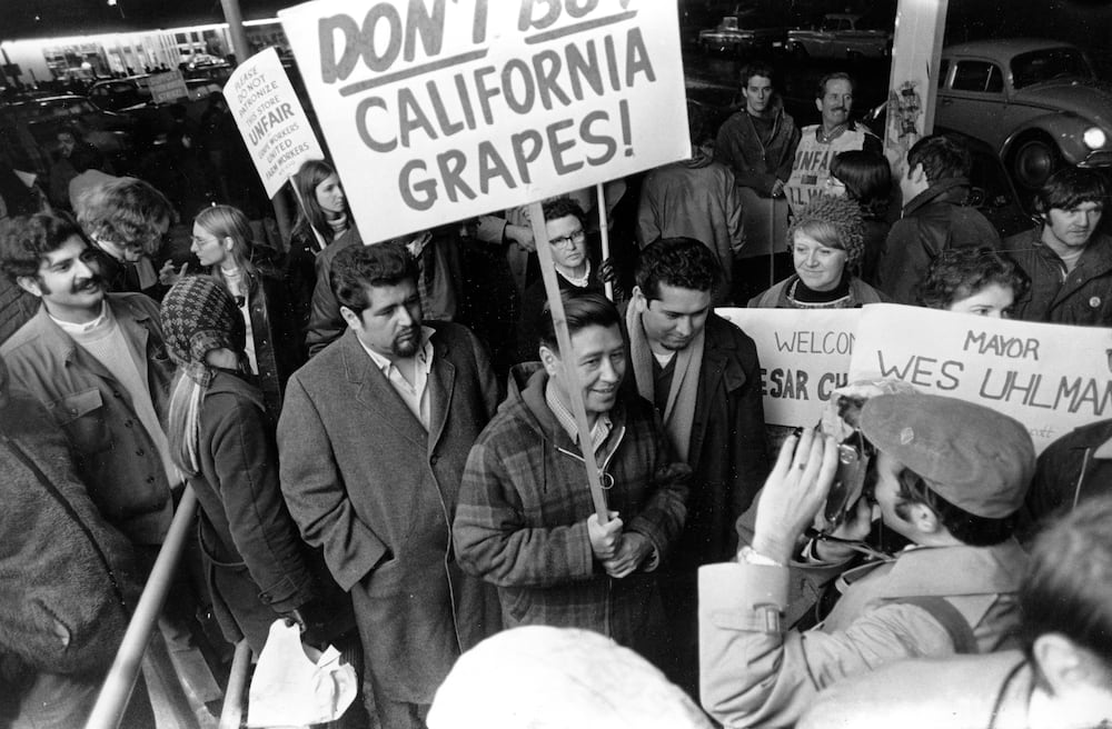 Cesar Chavez on strike with United Farm Workers during the Delano Grape Strike