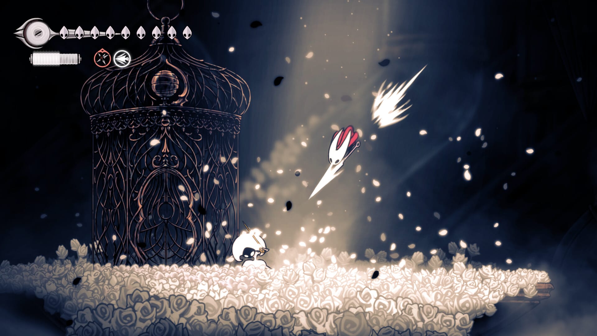 Hornet dives into Lace in Hollow Knight: Silksong