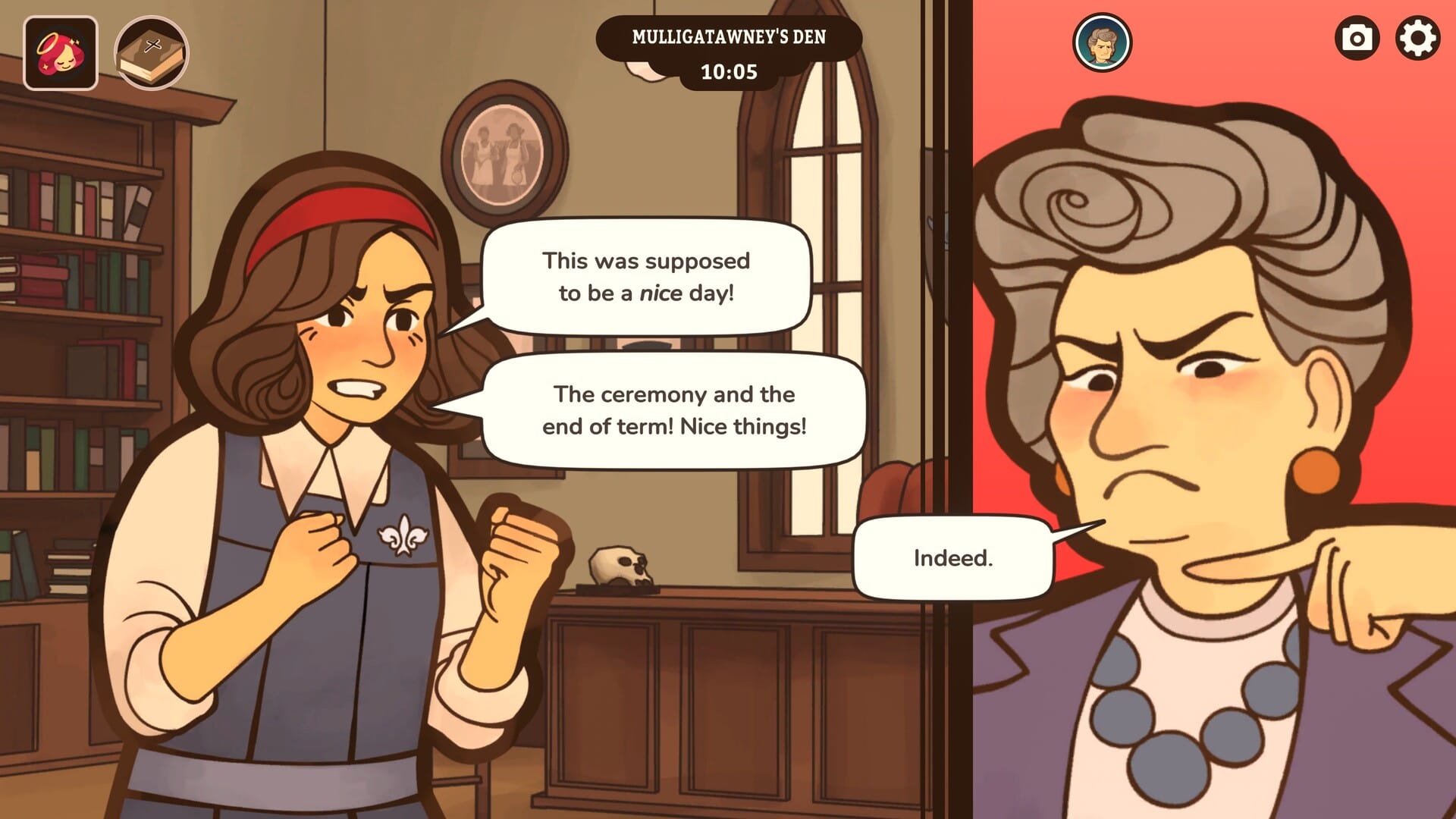 Verity argues with her headmaster in a screenshot from Overboard. Clenching her fists and flushed, she argues "This was supposed to be a nice day! The ceremony and the end of term! Nice things!"