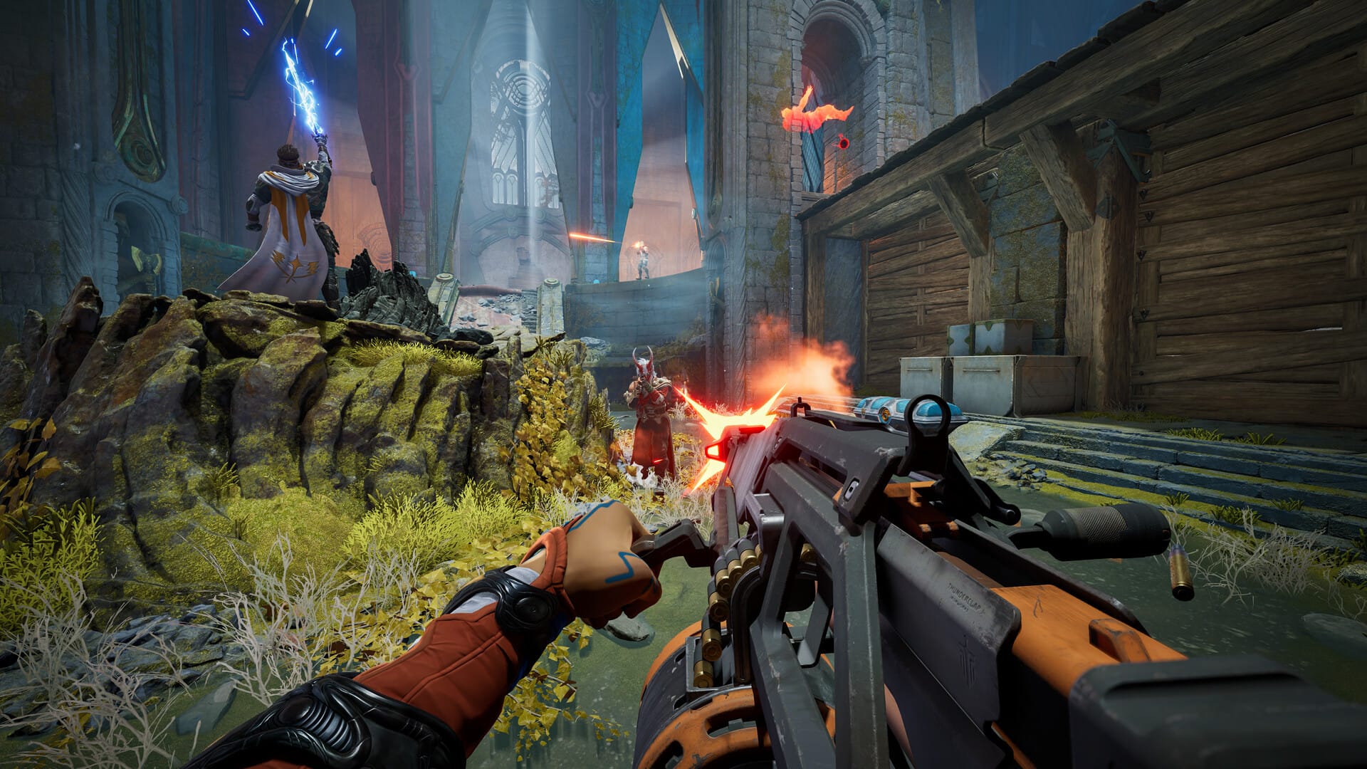 A player enters a gun fight in Highguard