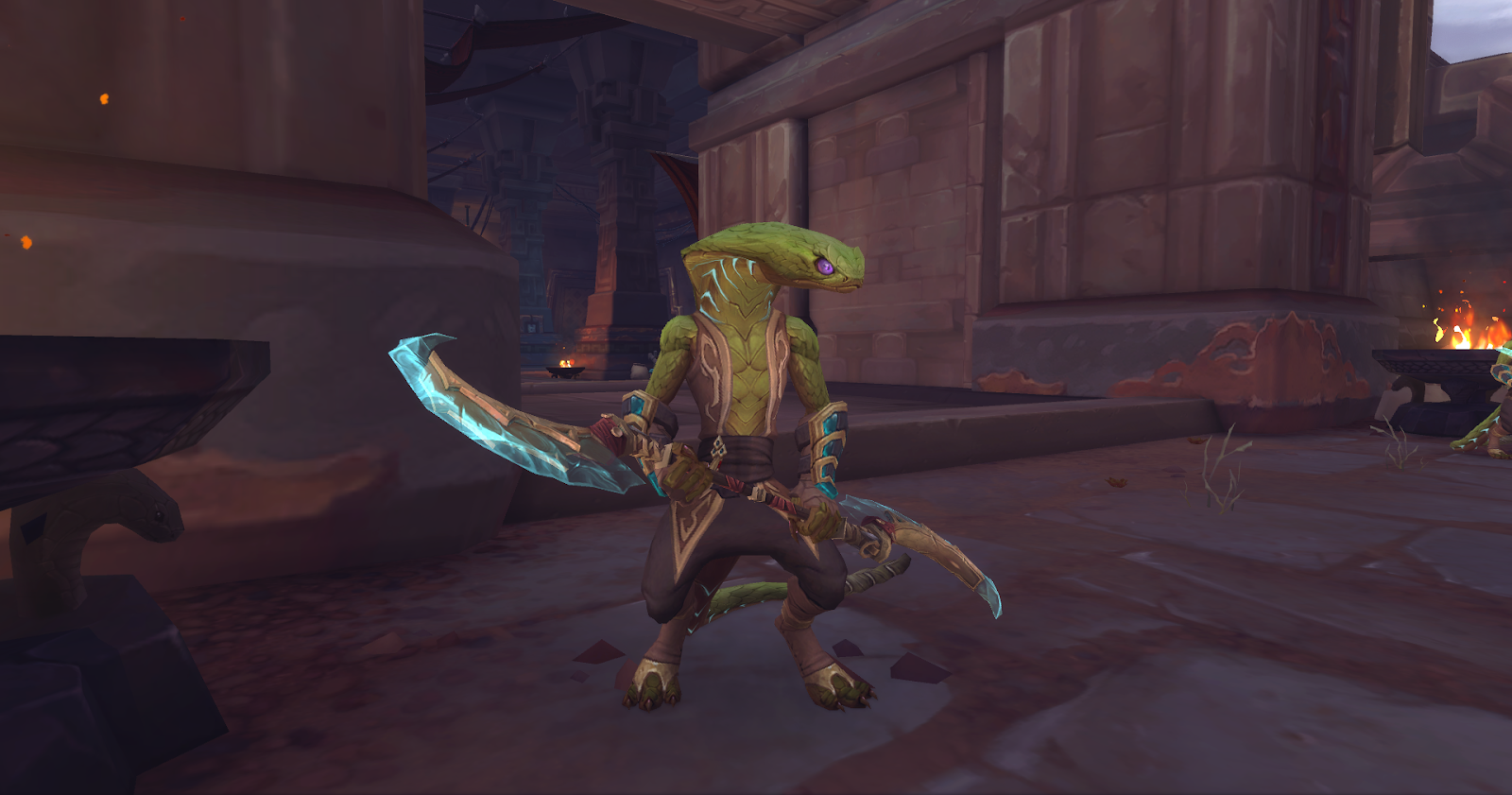 A Sethrak warrior wielding  curved blade in Voldun, a zone in World of Warcraft: Battle for Azeroth