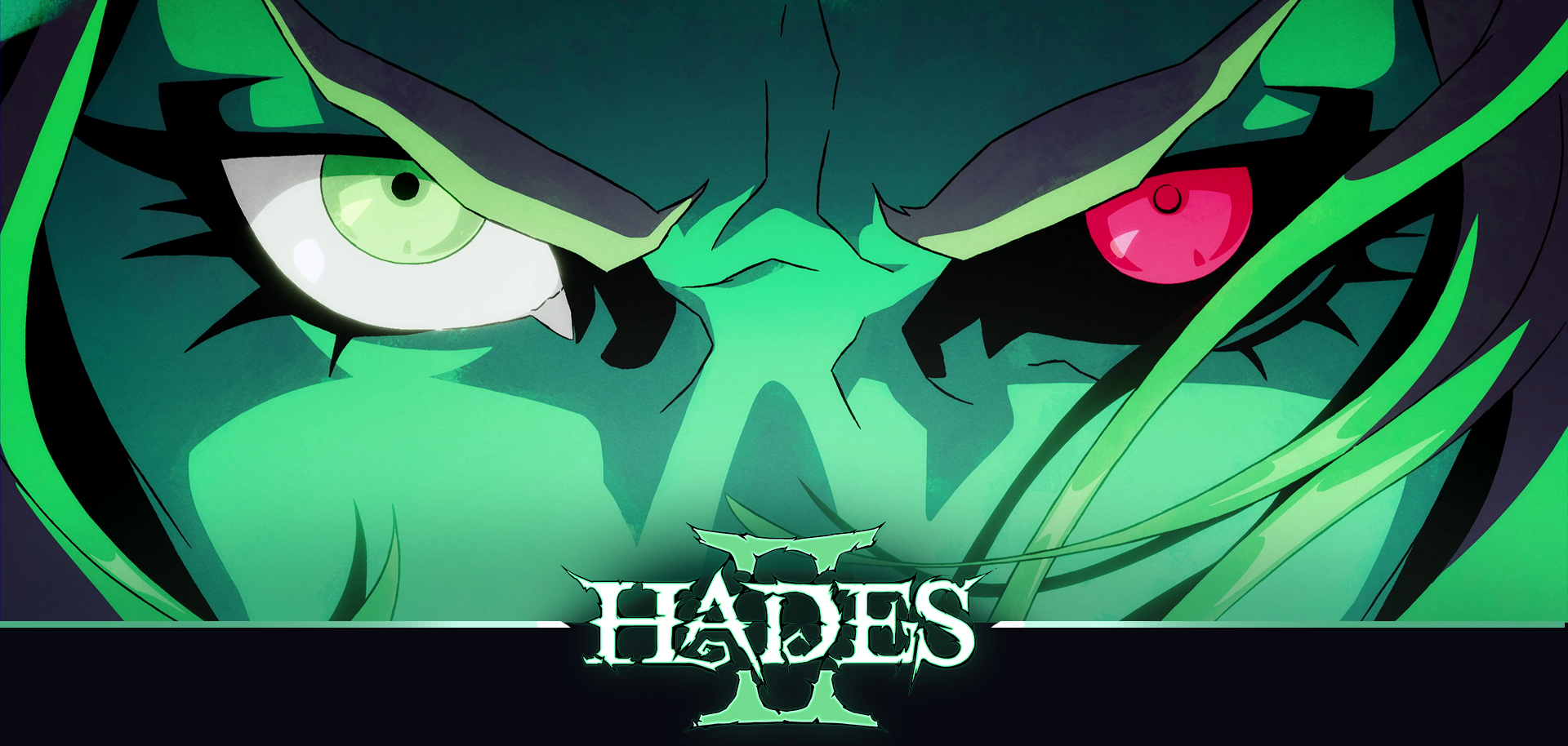 Key art for the 1.0 release of Hades 2 featuring a closeup of Melinoe's eyes