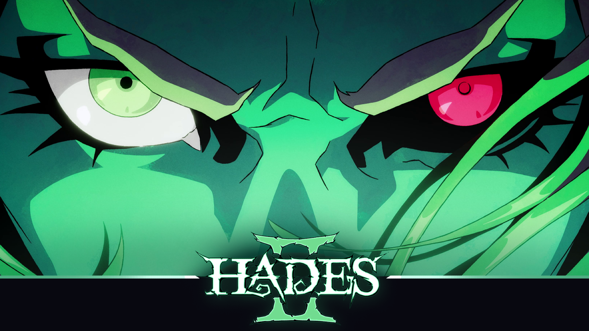 Key art for the 1.0 release of Hades 2 featuring a closeup of Melinoe's eyes
