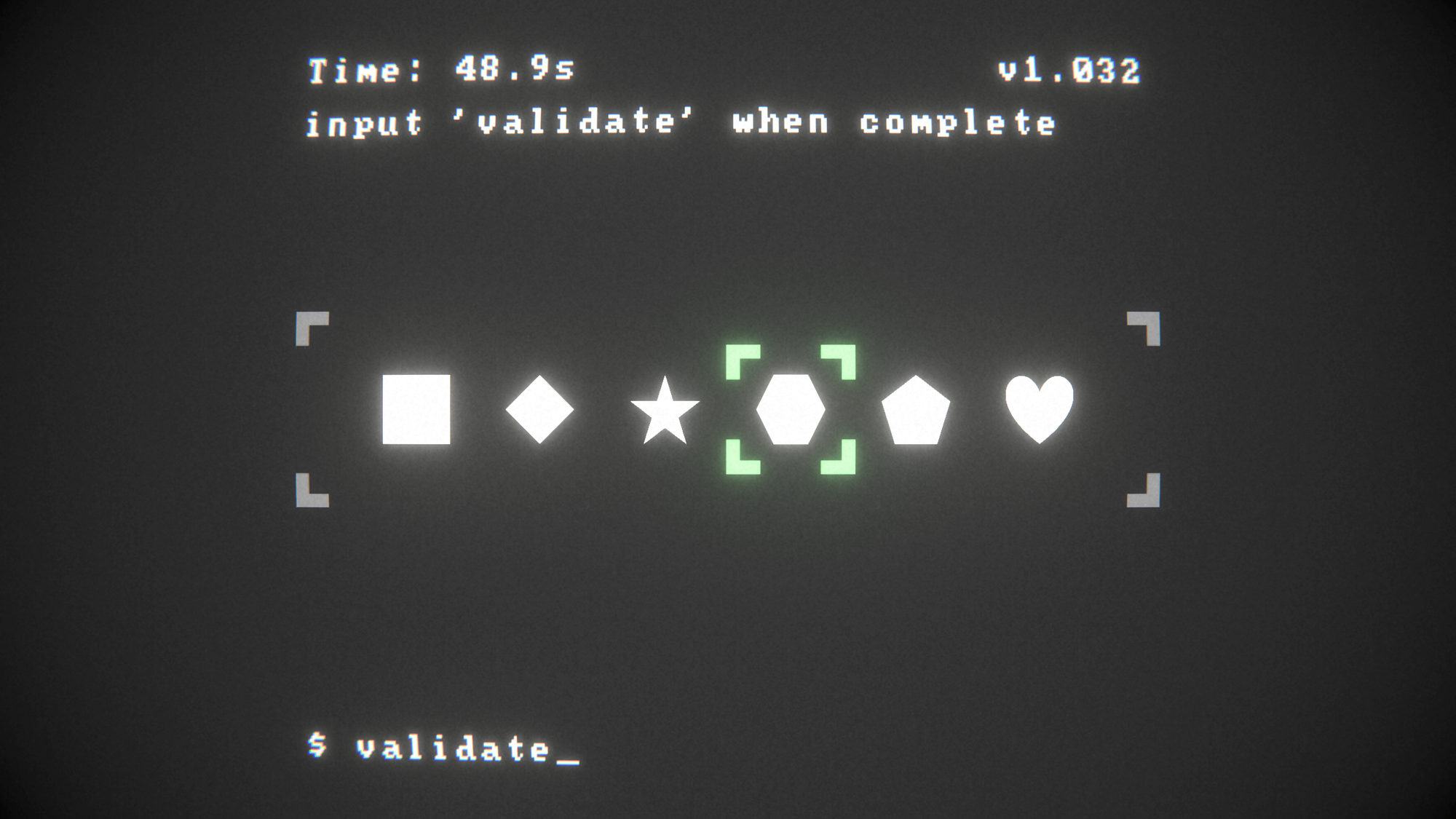 A computer screen showing a series of symbols and asking the player to validate the icons with the aid of a friend in a screenshot from free indie game Read the Fucking Manual.
