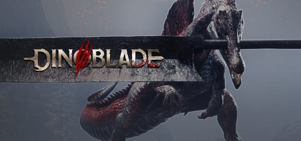 The box art for Dinoblade, showing a spinosaurus with a buster sword