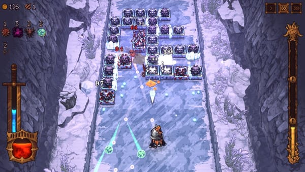 A hero shoots balls down a lane in Ball x Pit