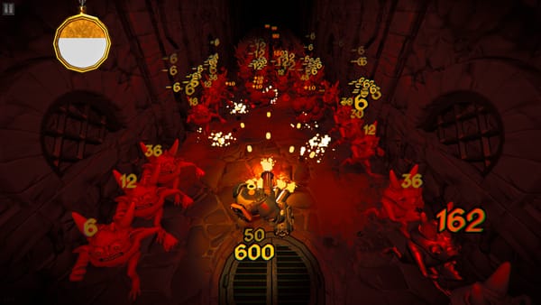 A bulbus knight rams into demons in Korridor
