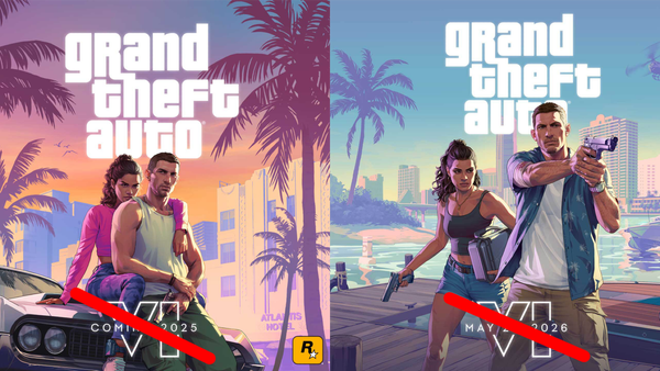 Promotional images for GTA 6 with the release date crossed out